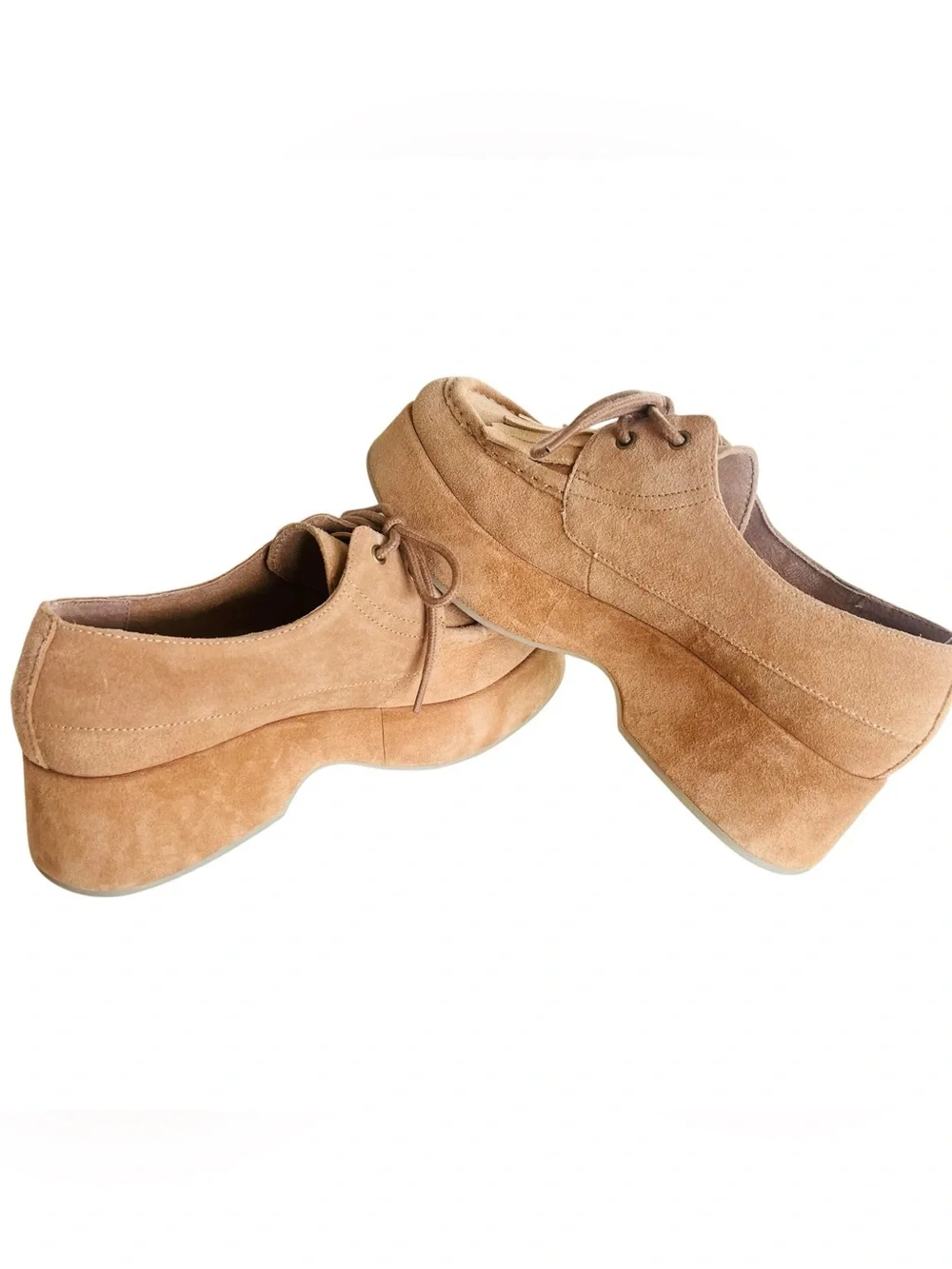 Kork-Ease Penelope Platform Oxford Shoes Natural Suede Kiltie Fringe Lace Up 9